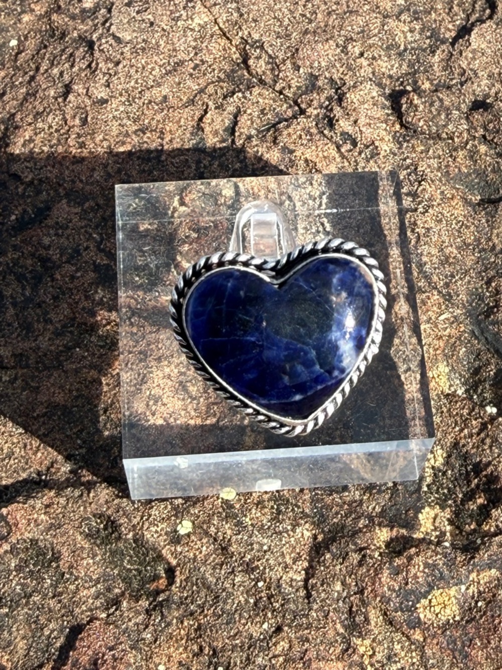 Heart-Shaped Blue Sodalite Crystal Ring with 925 Sterling Silver Size 7